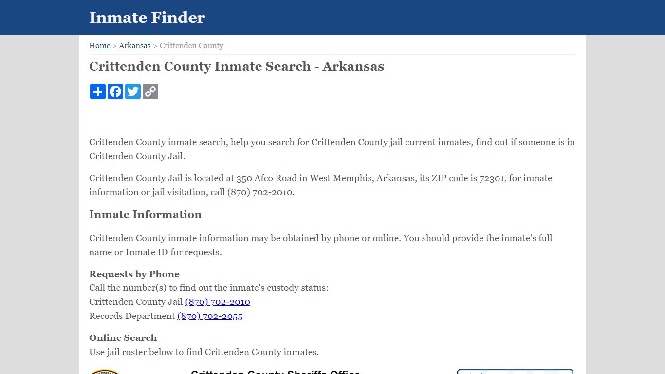 Crittenden County Inmate Search - Arkansas